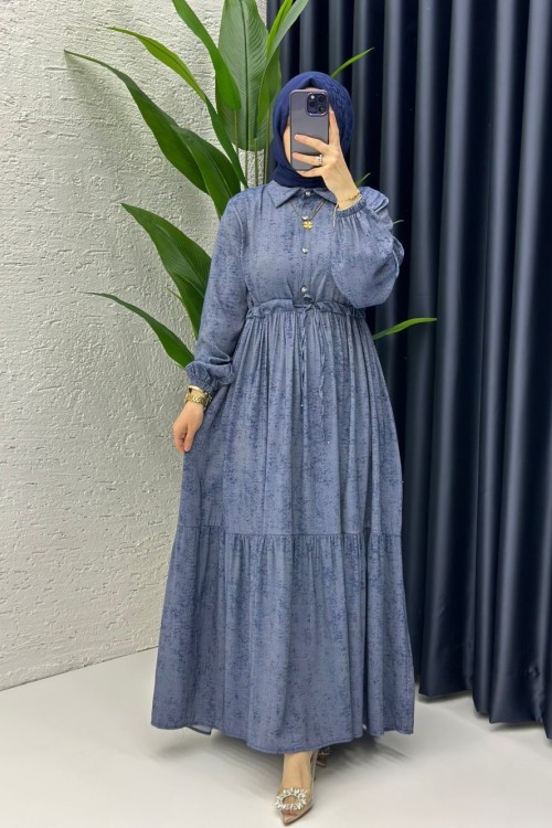 Lacivert Premium Zerre Elbise Tesettür Giyim Lacivert