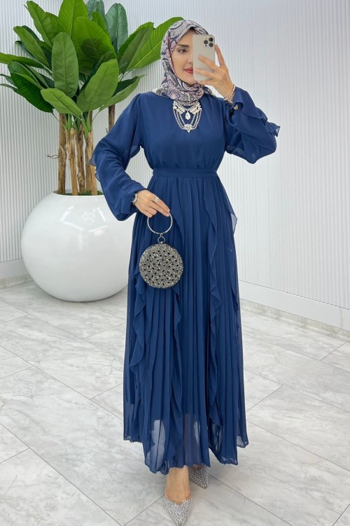 Lacivert Premium Manolya Elbise Tesettür Giyim Lacivert