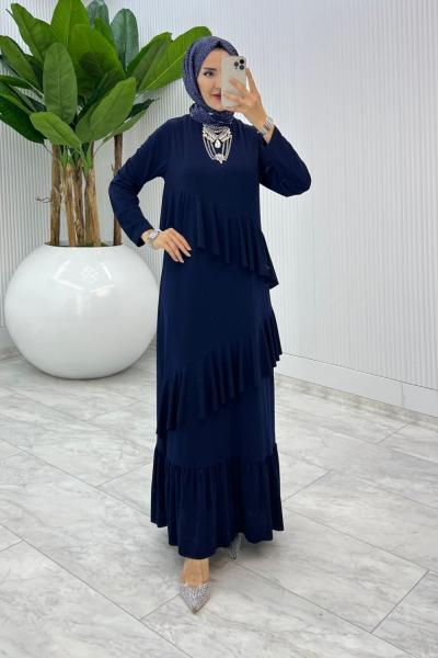 Lacivert Premium Tijen Elbise Tesettür Giyim Lacivert