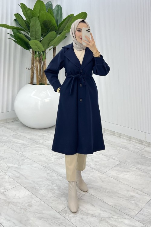 Lacivert Premıum Defne Kaşe Kaban Tesettür Giyim  Lacivert