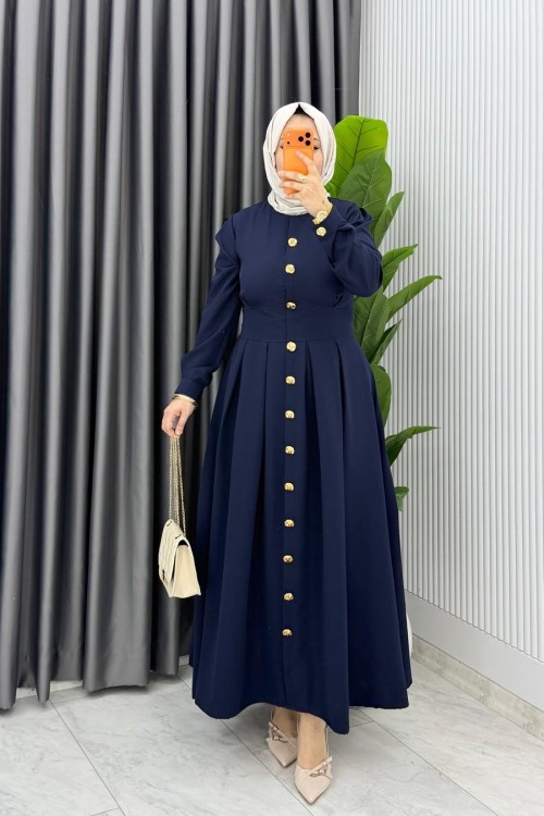 Lacivert Premium Asel Elbise Tesettür Giyim  Lacivert