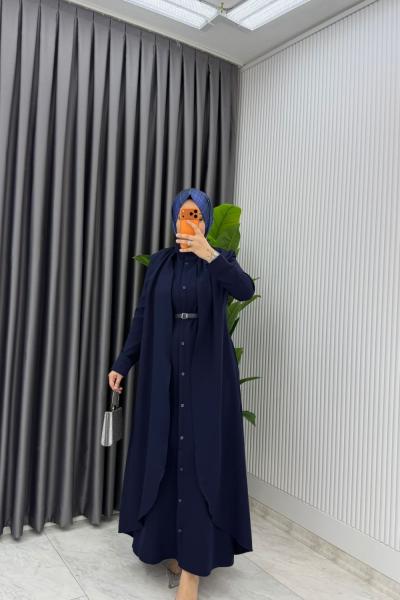 Lacivert Premium Pera Elbise Ferace Tesettür Giyim Lacivert