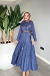Lacivert Premium Kemerli Melisa Kot Elbise Tesettür Giyim Lacivert