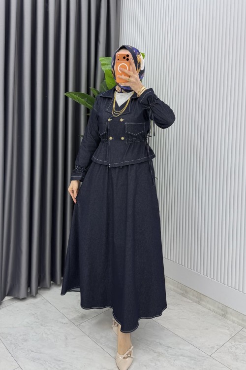 Lacivert Premium Reyhan Kot Takım Tesettür Giyim Lacivert