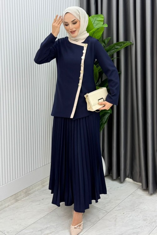 Lacivert Rabia Etek Takım Tesettür Giyim Lacivert