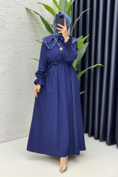 Lacivert Sanem Elbise Tesettür Giyim Lacivert
