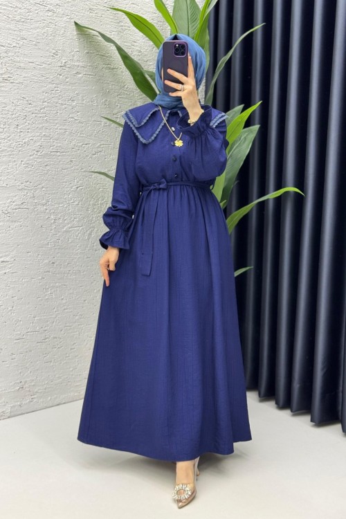 Lacivert Sanem Elbise Tesettür Giyim Lacivert