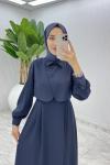 Lacivert Sevgi Yelekli Elbise Takım Tesettür Giyim  Lacivert