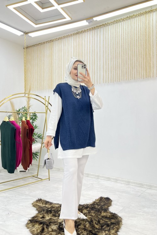 Lacivert Triko Süveter Tesettür Giyim  Lacivert