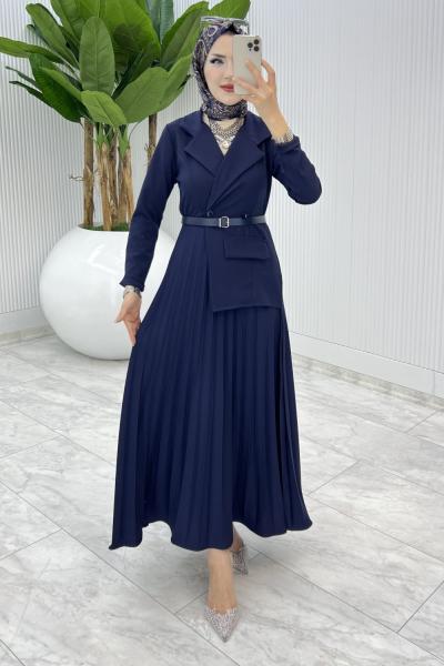 Lacivert Tasarım Tuana Elbise Tesettür Giyim Lacivert