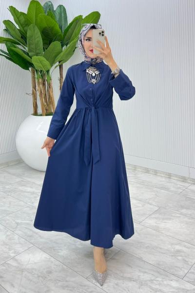 Lacivert Terikoton Elbise Tesettür Giyim Lacivert