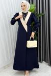 Lacivert Yeşim Uzun Ceket Kap Ferace Tesettür Giyim Lacivert