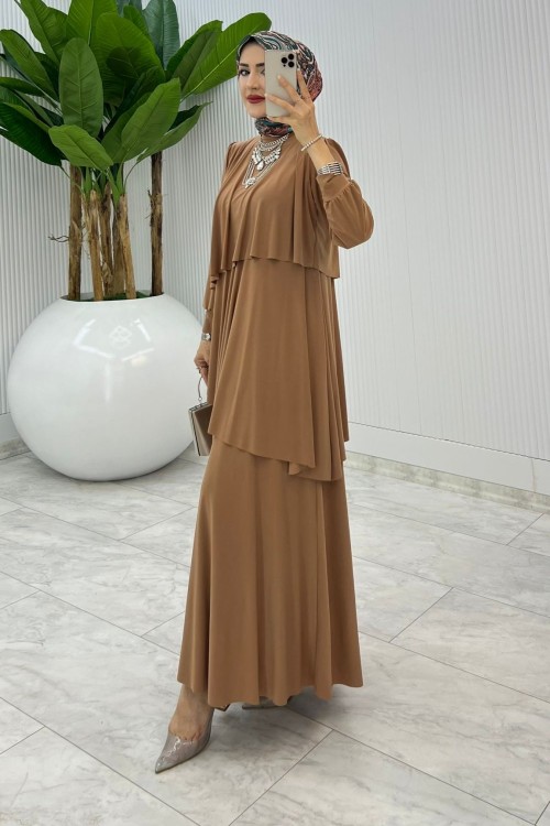 Latte Premium Diva Elbise Tesettür Giyim Vizon