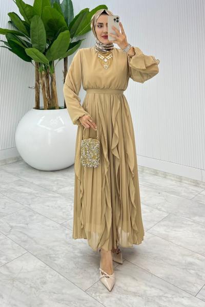 Latte Premium Manolya Elbise Tesettür Giyim Vizon