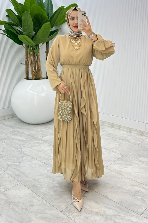 Latte Premium Manolya Elbise Tesettür Giyim Vizon