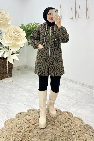 Leopar Kap Tesettür Giyim  Vizon Siyah