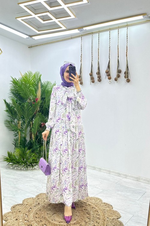 Lila Lavanta Elbise Tesettür Giyim Lila