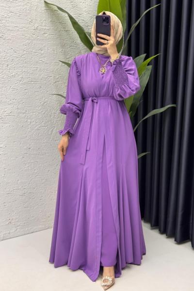 Lila  Mihra  Abaya Takım Tesettür Giyim  Lila