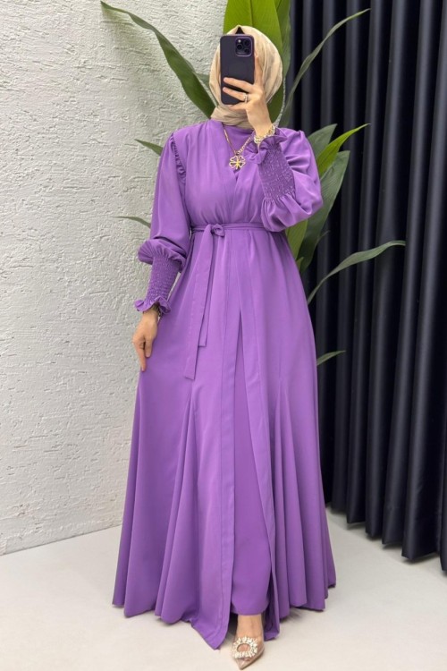 Lila  Mihra  Abaya Takım Tesettür Giyim  Lila