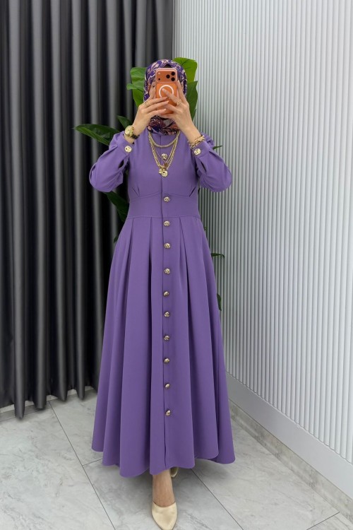 Lila Premium Asel Elbise Tesettür Giyim  Lila