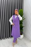 Lila Tuğba Kemerli Yelek Takım Tesettür Giyim  Lila