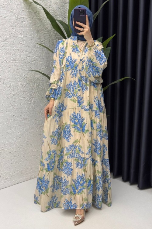 Mavi Dilşah Elbise Tesettür Giyim Mavi