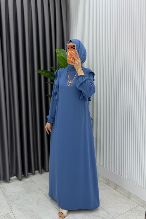 Mavi Eylül Elbise Premıum Tesettür Giyim  Mavi