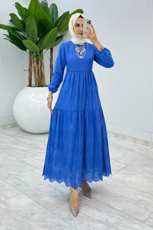 Mavi Jasmin Brode Elbise Tesettür Giyim Mavi
