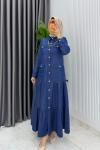 Mavi  Kemerli Eslem Kot Elbise Tesettür Giyim Mavi