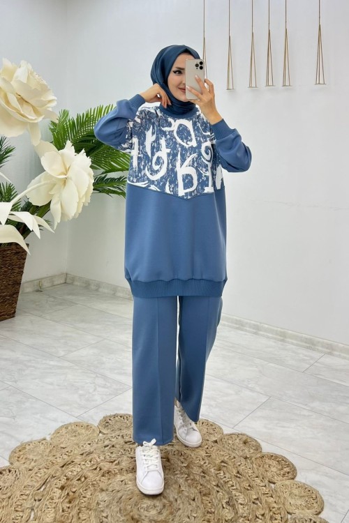 Mavi Kisve Takım Tesettür Giyim Mavi