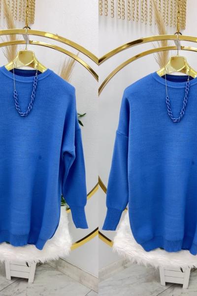 Mavi Kolyeli Hediyeli Triko Tunik Tesettür Giyim Mavi