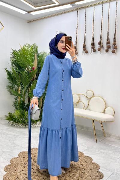 Mavi Kot Elbise Tesettür Giyim Mavi