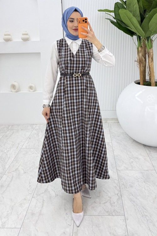 Mavi Leyla Ekose Jile Tesettür Giyim  Mavi