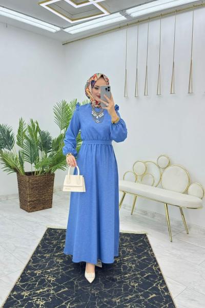 Mavi Liza Elbise Tesettür Giyim Mavi