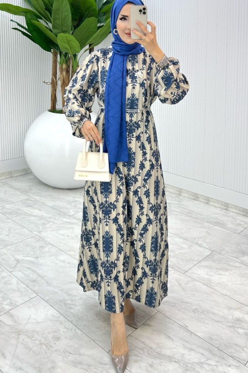 Mavi Nuran Elbise Tesettür Giyim Mavi