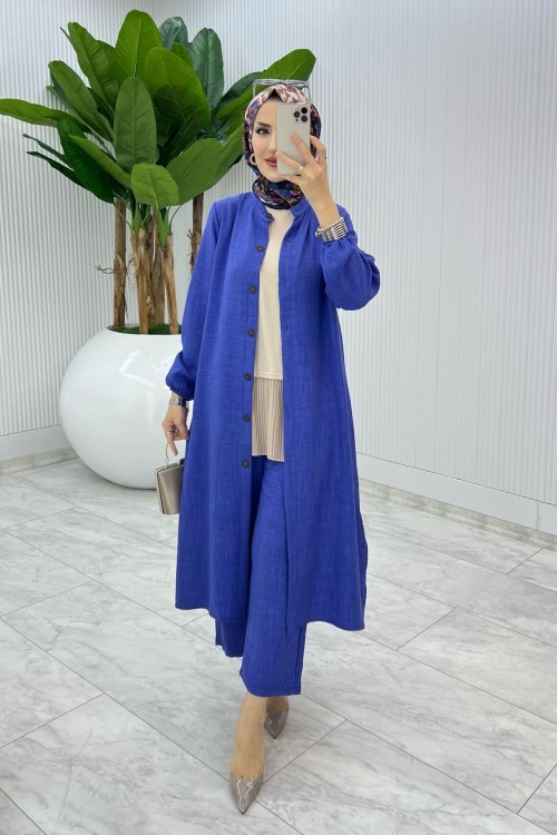 Mavi Peyker Takım Tesettür Giyim Mavi