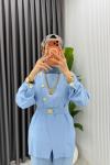 Mavi Premium Kemerli Gözde Takım Tesettür Giyim  Mavi
