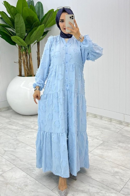 Mavi Saçaklı Elbise Tesettür Giyim  Mavi