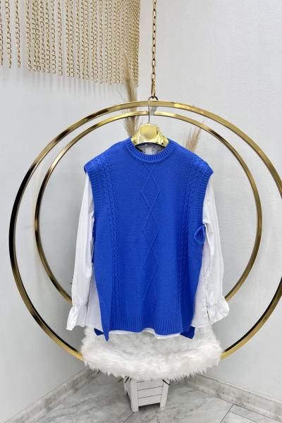 Mavi Triko Panço Süveter Mavi