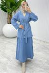 Mavi Zennub Premıum Etek Takım Tesettür Giyim  Mavi