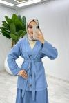 Mavi Zennub Premıum Etek Takım Tesettür Giyim  Mavi