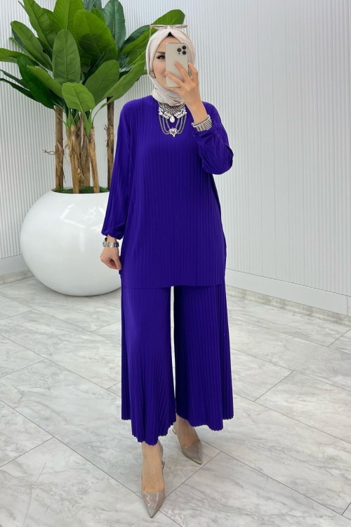 Mor Bilge Pantolon Takım Tesettür Giyim Mor