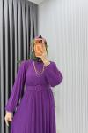 Mor Hifa Piliseli Elbise Tesettür Giyim  Mor