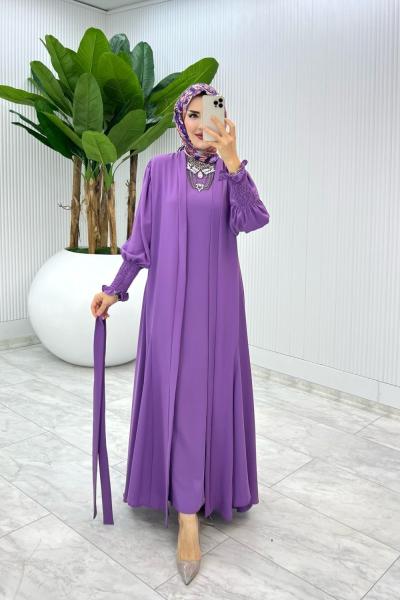 Mor Özel Tasarım Zümra Baya Takım Tesettür Giyim Mor