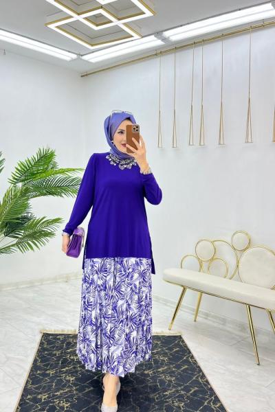 Mor Sendi Palmiye Etek Takım Tesettür Giyim Mor