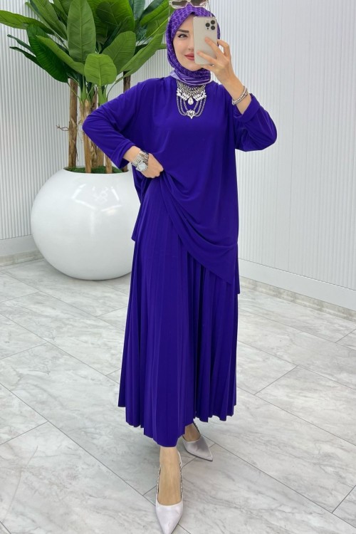 Mor Şermin Etek Takım Tesettür Giyim Mor