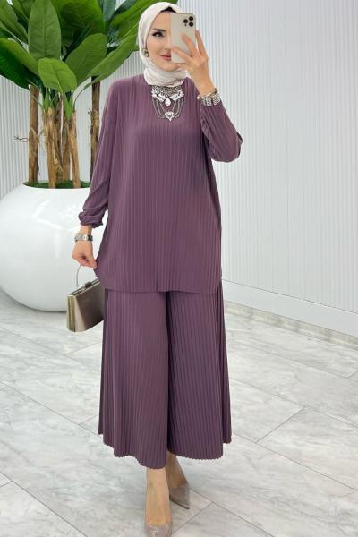 Mürdüm  Bilge Pantolon Takım Tesettür Giyim Mürdüm