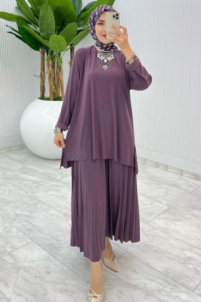 Mürdüm Şermin Etek Takım Tesettür Giyim Mürdüm