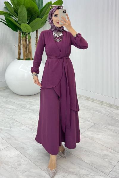 Mürdüm Özge Takım Tesettür Giyim Mürdüm