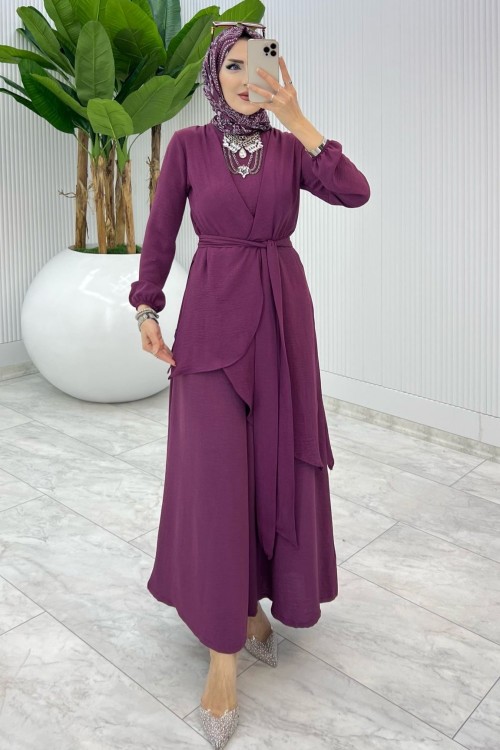 Mürdüm Özge Takım Tesettür Giyim Mürdüm